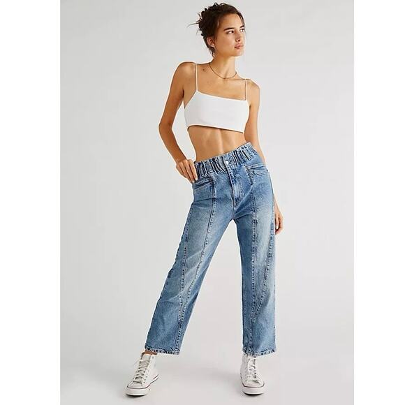 Powell Boyfriend Pull On Jeans Size Medium High Waist Paperbag - Picture 1 of 16